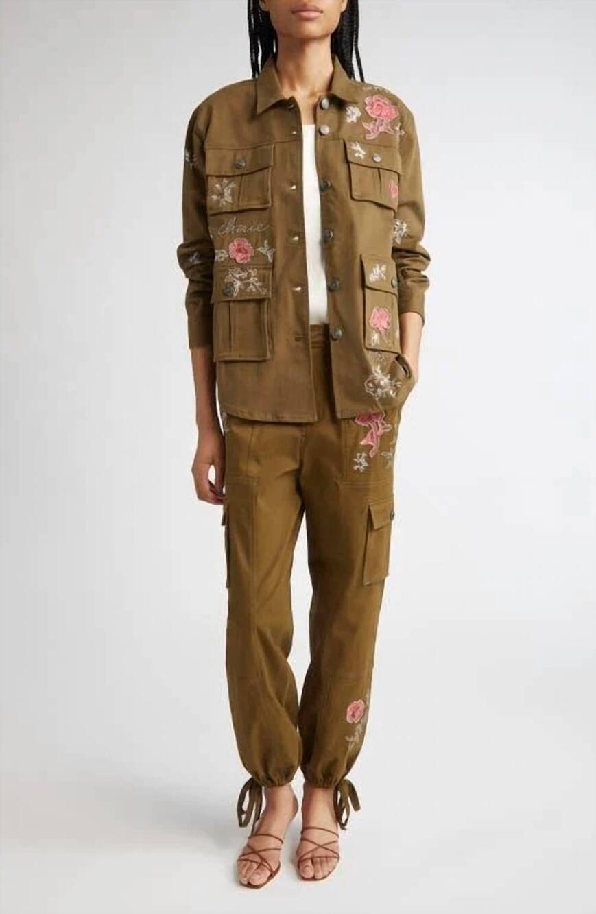 NEW CINQ A SEPT zola practical cargo pant in heatset roses dark olive multi